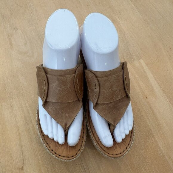 Born Wedge Sandals Womens 8 Brown Tan Leather Comfort Espadrille Woven Platform - Picture 4 of 11